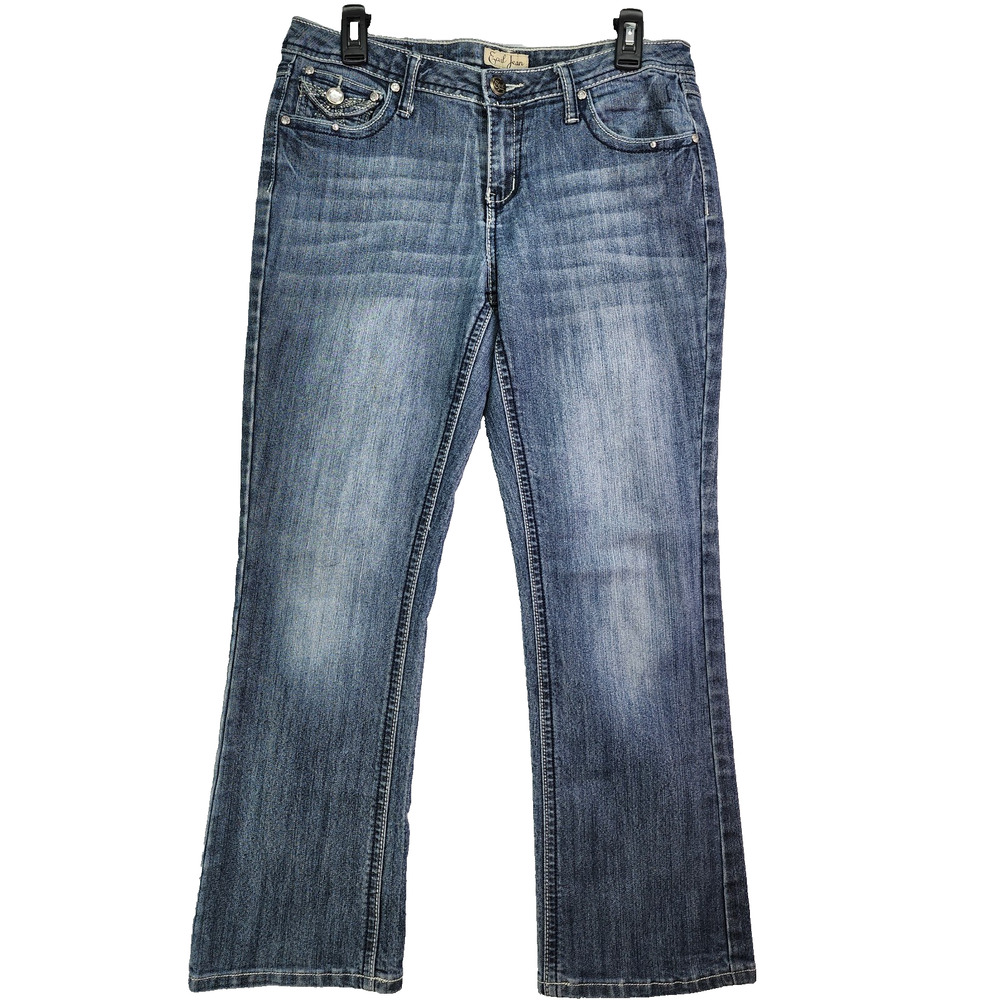 Earl Jeans Women’s 8P Bootcut Blue Stretch Denim Mid Rise Embellished Soft 32x26 - Picture 2 of 13